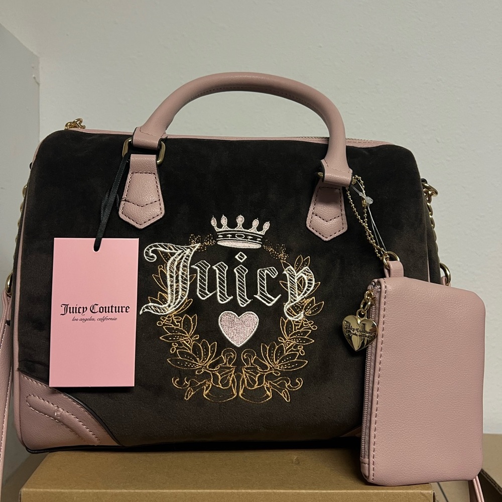 JUICY COUTURE Heritage Velour satchel chocolate brown NWT!